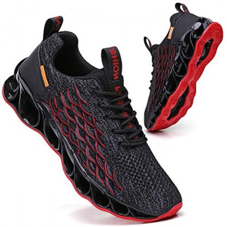 Sport Running Shoes for Mens Mesh Breathable Trail Runners Fashion Sneakers Black Red